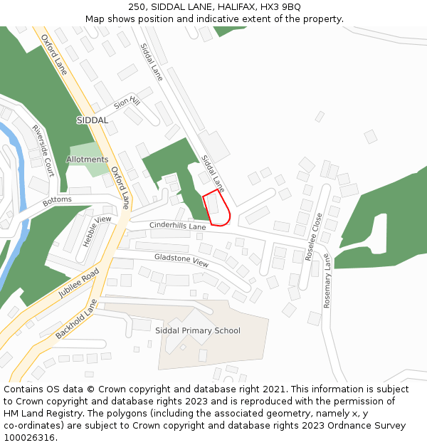 250, SIDDAL LANE, HALIFAX, HX3 9BQ: Location map and indicative extent of plot