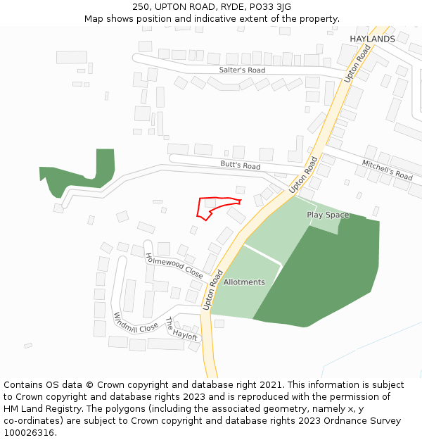 250, UPTON ROAD, RYDE, PO33 3JG: Location map and indicative extent of plot