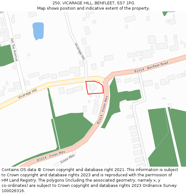 250, VICARAGE HILL, BENFLEET, SS7 1PG: Location map and indicative extent of plot