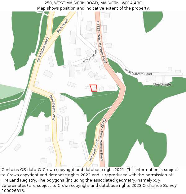 250, WEST MALVERN ROAD, MALVERN, WR14 4BG: Location map and indicative extent of plot