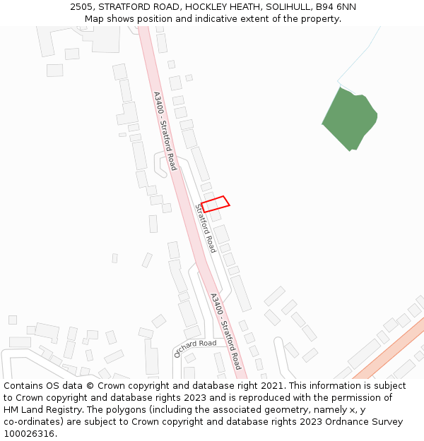 2505, STRATFORD ROAD, HOCKLEY HEATH, SOLIHULL, B94 6NN: Location map and indicative extent of plot