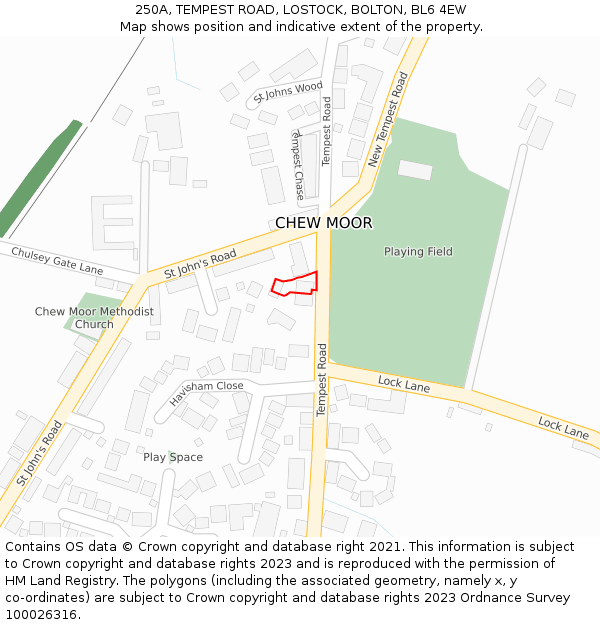 250A, TEMPEST ROAD, LOSTOCK, BOLTON, BL6 4EW: Location map and indicative extent of plot