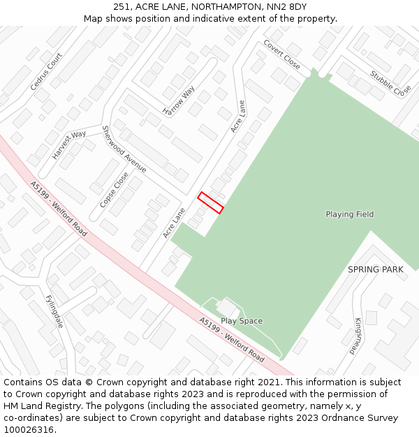 251, ACRE LANE, NORTHAMPTON, NN2 8DY: Location map and indicative extent of plot