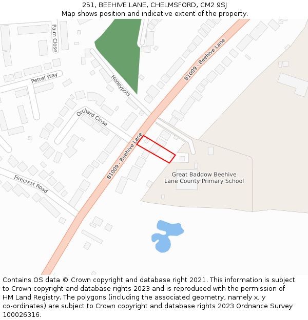 251, BEEHIVE LANE, CHELMSFORD, CM2 9SJ: Location map and indicative extent of plot