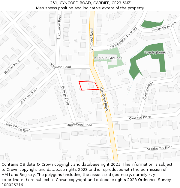 251, CYNCOED ROAD, CARDIFF, CF23 6NZ: Location map and indicative extent of plot