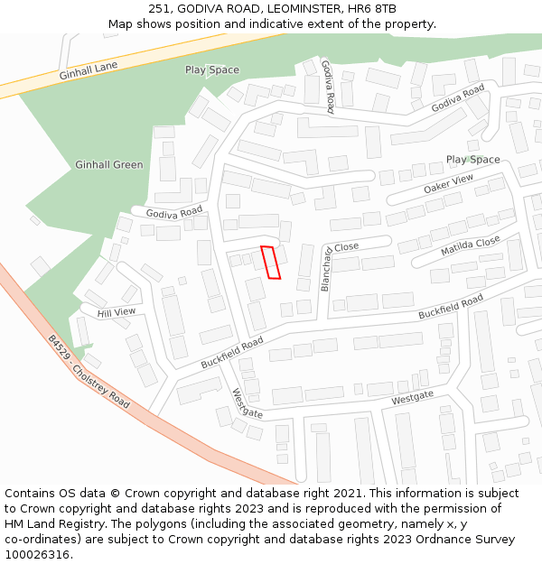 251, GODIVA ROAD, LEOMINSTER, HR6 8TB: Location map and indicative extent of plot