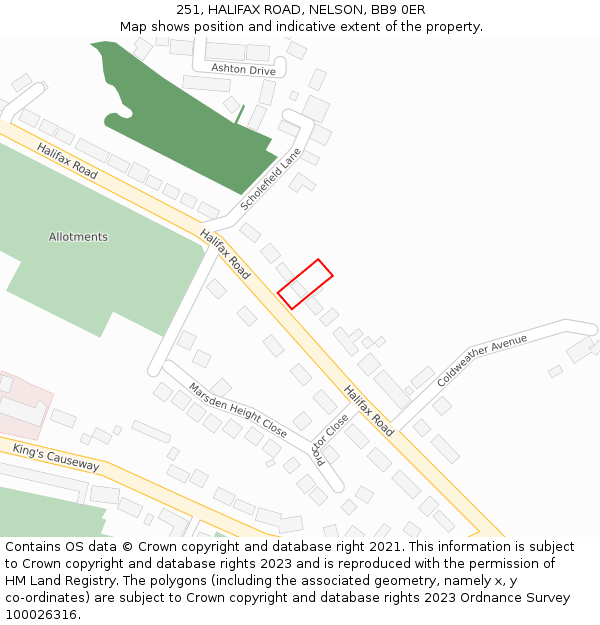 251, HALIFAX ROAD, NELSON, BB9 0ER: Location map and indicative extent of plot