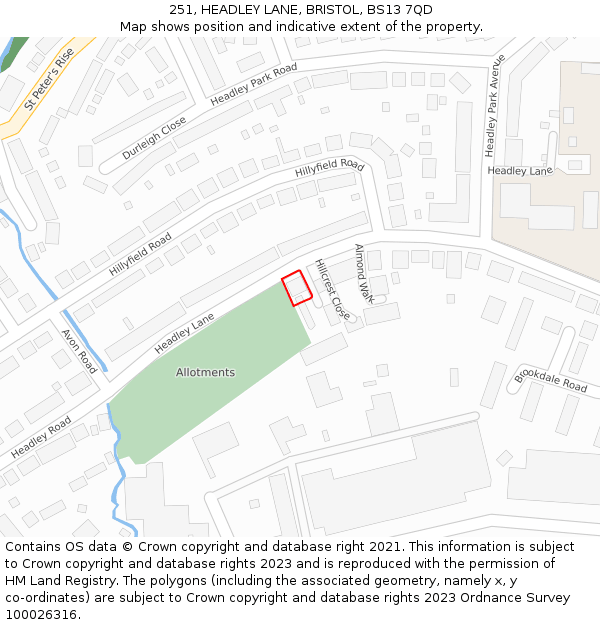 251, HEADLEY LANE, BRISTOL, BS13 7QD: Location map and indicative extent of plot