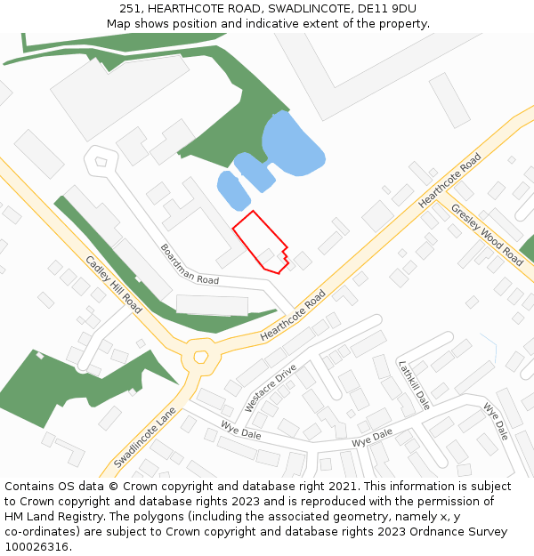 251, HEARTHCOTE ROAD, SWADLINCOTE, DE11 9DU: Location map and indicative extent of plot