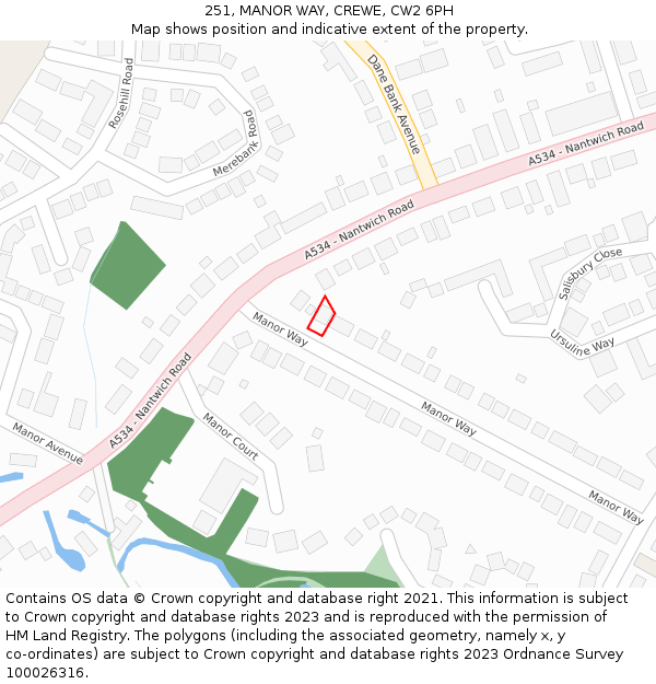 251, MANOR WAY, CREWE, CW2 6PH: Location map and indicative extent of plot