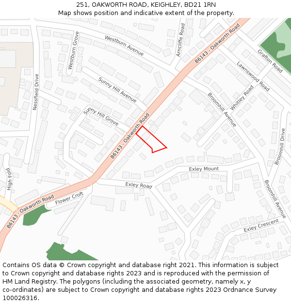 251, OAKWORTH ROAD, KEIGHLEY, BD21 1RN: Location map and indicative extent of plot