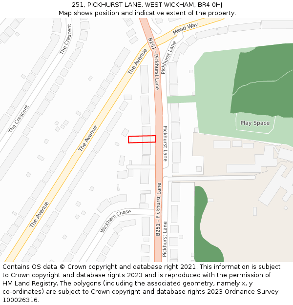 251, PICKHURST LANE, WEST WICKHAM, BR4 0HJ: Location map and indicative extent of plot