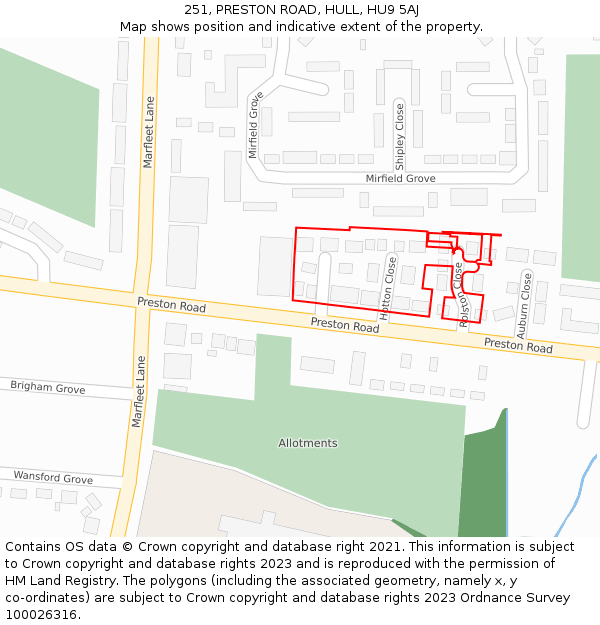 251, PRESTON ROAD, HULL, HU9 5AJ: Location map and indicative extent of plot