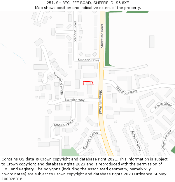 251, SHIRECLIFFE ROAD, SHEFFIELD, S5 8XE: Location map and indicative extent of plot