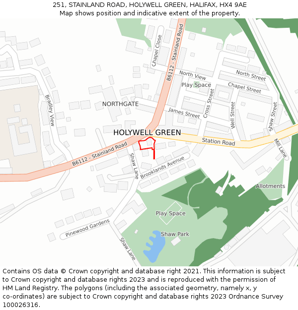 251, STAINLAND ROAD, HOLYWELL GREEN, HALIFAX, HX4 9AE: Location map and indicative extent of plot