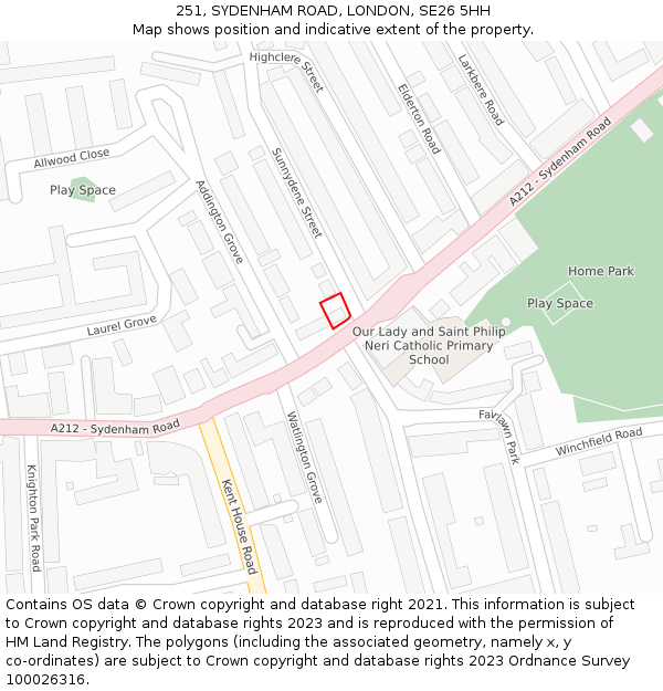 251, SYDENHAM ROAD, LONDON, SE26 5HH: Location map and indicative extent of plot