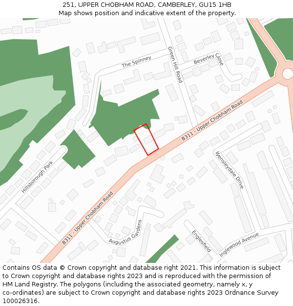 251, UPPER CHOBHAM ROAD, CAMBERLEY, GU15 1HB: Location map and indicative extent of plot