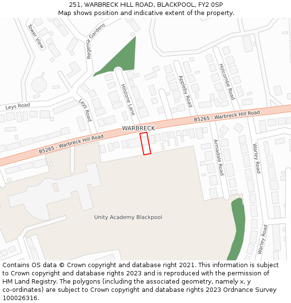 251, WARBRECK HILL ROAD, BLACKPOOL, FY2 0SP: Location map and indicative extent of plot