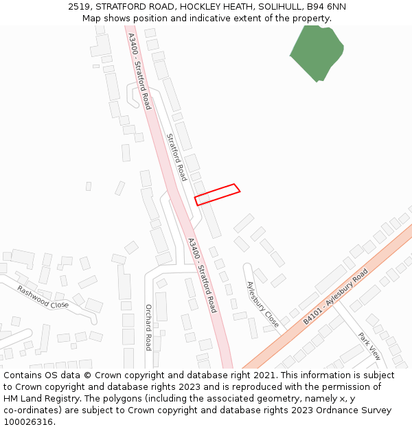 2519, STRATFORD ROAD, HOCKLEY HEATH, SOLIHULL, B94 6NN: Location map and indicative extent of plot