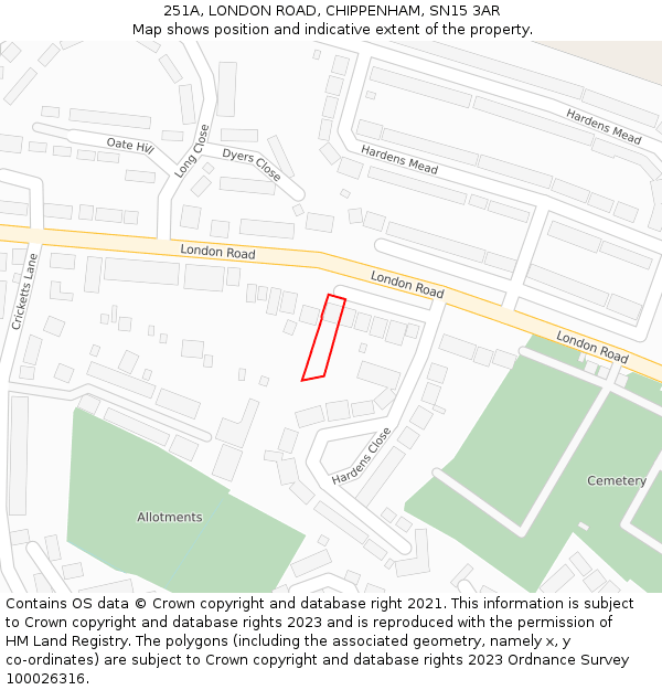 251A, LONDON ROAD, CHIPPENHAM, SN15 3AR: Location map and indicative extent of plot