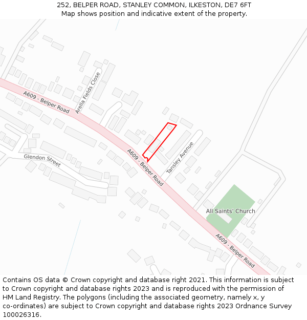 252, BELPER ROAD, STANLEY COMMON, ILKESTON, DE7 6FT: Location map and indicative extent of plot