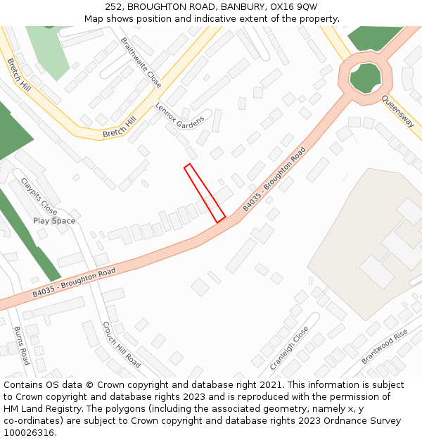 252, BROUGHTON ROAD, BANBURY, OX16 9QW: Location map and indicative extent of plot