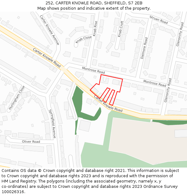 252, CARTER KNOWLE ROAD, SHEFFIELD, S7 2EB: Location map and indicative extent of plot
