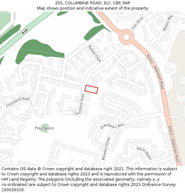 252, COLUMBINE ROAD, ELY, CB6 3WP: Location map and indicative extent of plot