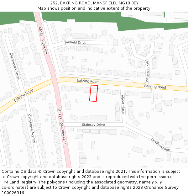 252, EAKRING ROAD, MANSFIELD, NG18 3EY: Location map and indicative extent of plot