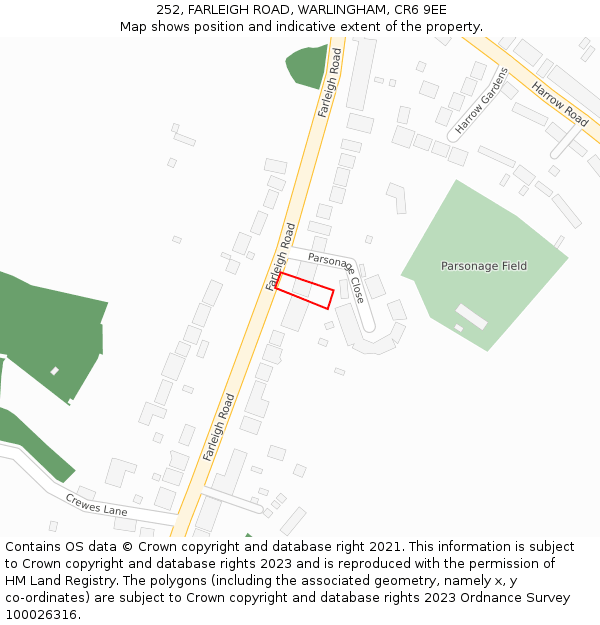 252, FARLEIGH ROAD, WARLINGHAM, CR6 9EE: Location map and indicative extent of plot