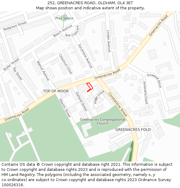 252, GREENACRES ROAD, OLDHAM, OL4 3ET: Location map and indicative extent of plot