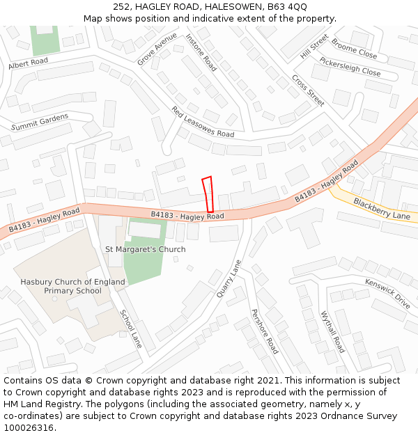 252, HAGLEY ROAD, HALESOWEN, B63 4QQ: Location map and indicative extent of plot