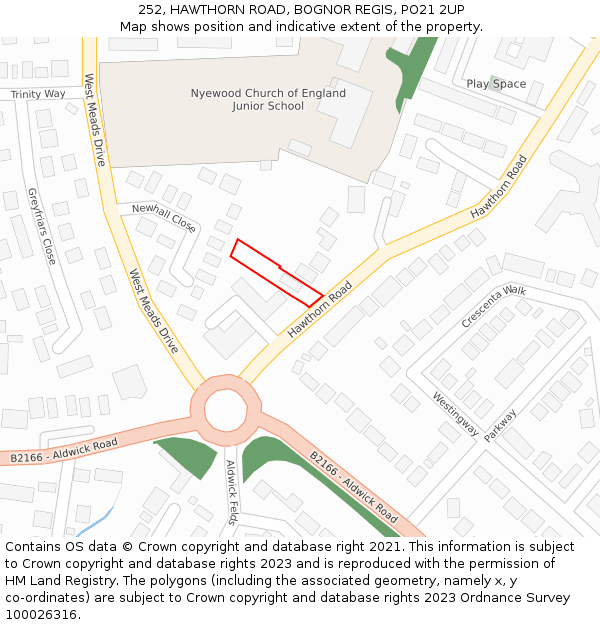 252, HAWTHORN ROAD, BOGNOR REGIS, PO21 2UP: Location map and indicative extent of plot