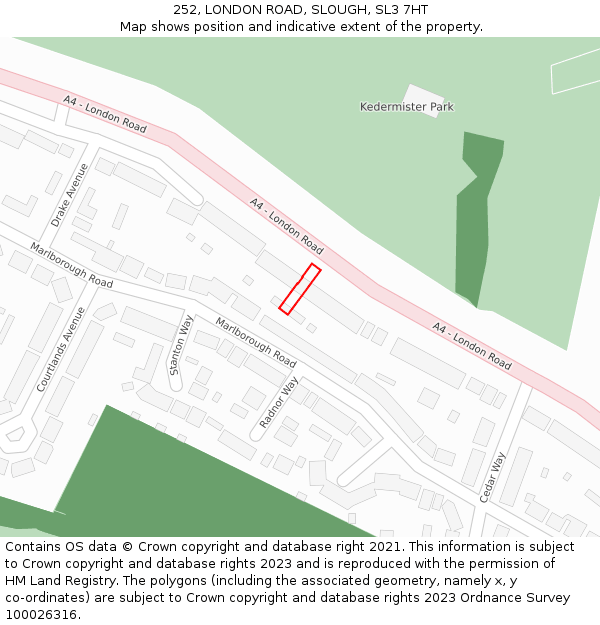 252, LONDON ROAD, SLOUGH, SL3 7HT: Location map and indicative extent of plot