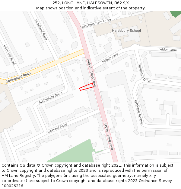 252, LONG LANE, HALESOWEN, B62 9JX: Location map and indicative extent of plot