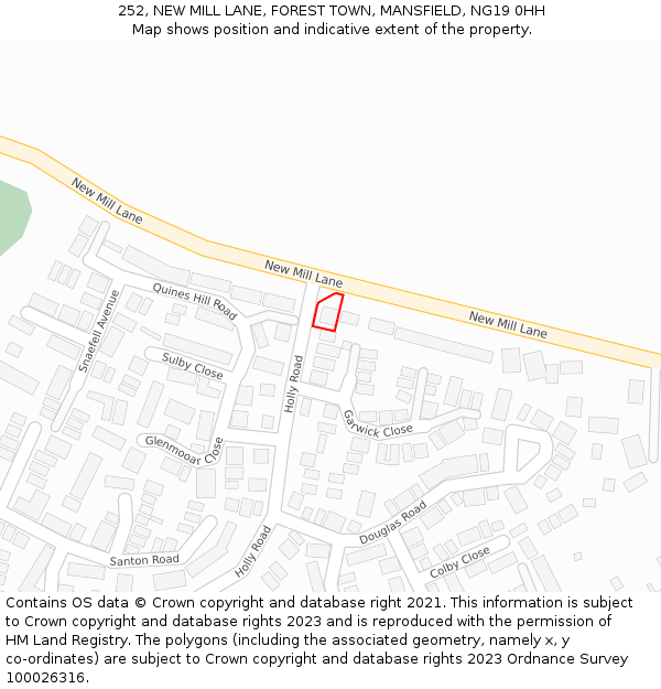 252, NEW MILL LANE, FOREST TOWN, MANSFIELD, NG19 0HH: Location map and indicative extent of plot