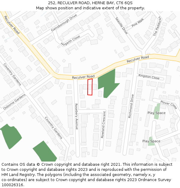 252, RECULVER ROAD, HERNE BAY, CT6 6QS: Location map and indicative extent of plot