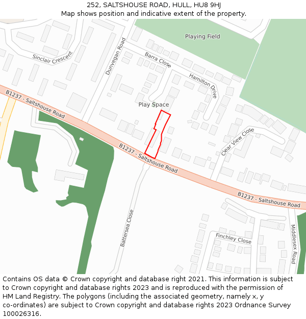 252, SALTSHOUSE ROAD, HULL, HU8 9HJ: Location map and indicative extent of plot