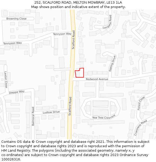 252, SCALFORD ROAD, MELTON MOWBRAY, LE13 1LA: Location map and indicative extent of plot