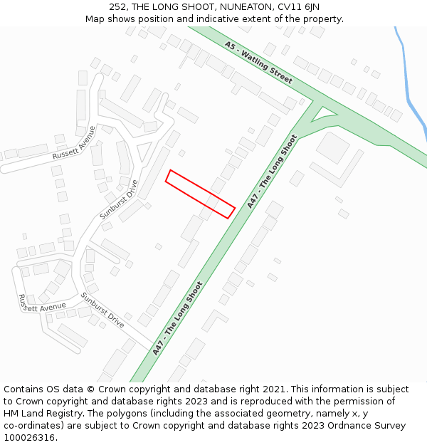 252, THE LONG SHOOT, NUNEATON, CV11 6JN: Location map and indicative extent of plot