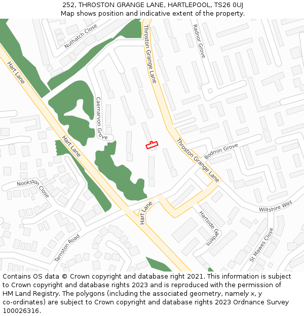 252, THROSTON GRANGE LANE, HARTLEPOOL, TS26 0UJ: Location map and indicative extent of plot
