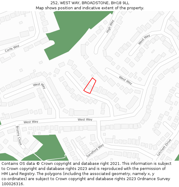252, WEST WAY, BROADSTONE, BH18 9LL: Location map and indicative extent of plot