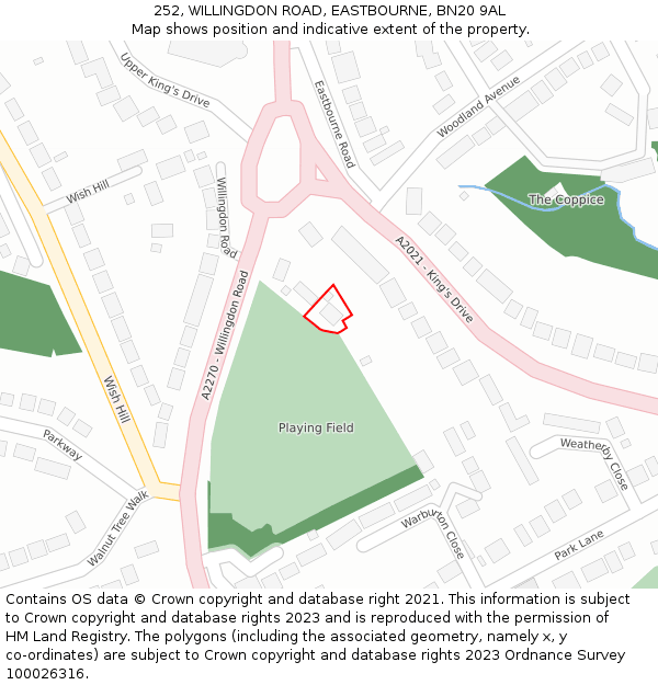 252, WILLINGDON ROAD, EASTBOURNE, BN20 9AL: Location map and indicative extent of plot