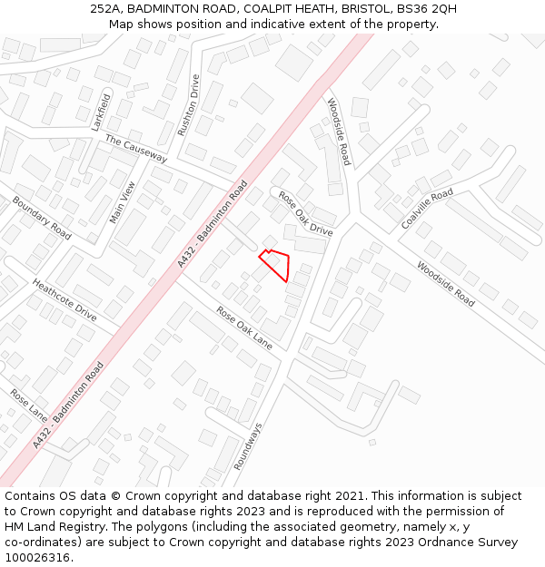 252A, BADMINTON ROAD, COALPIT HEATH, BRISTOL, BS36 2QH: Location map and indicative extent of plot