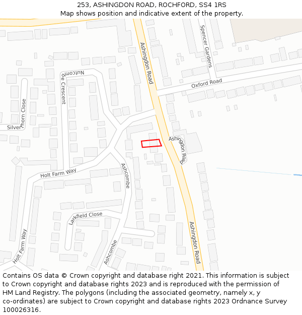 253, ASHINGDON ROAD, ROCHFORD, SS4 1RS: Location map and indicative extent of plot