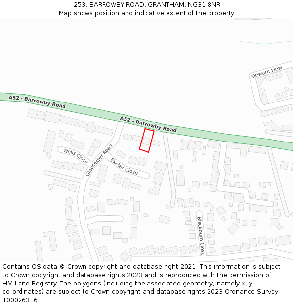 253, BARROWBY ROAD, GRANTHAM, NG31 8NR: Location map and indicative extent of plot