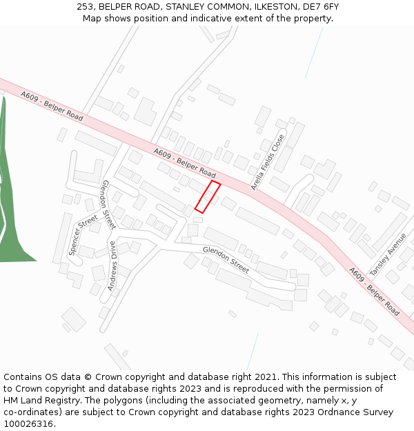 253, BELPER ROAD, STANLEY COMMON, ILKESTON, DE7 6FY: Location map and indicative extent of plot