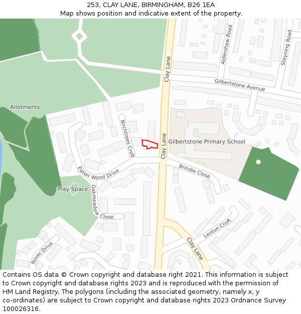 253, CLAY LANE, BIRMINGHAM, B26 1EA: Location map and indicative extent of plot