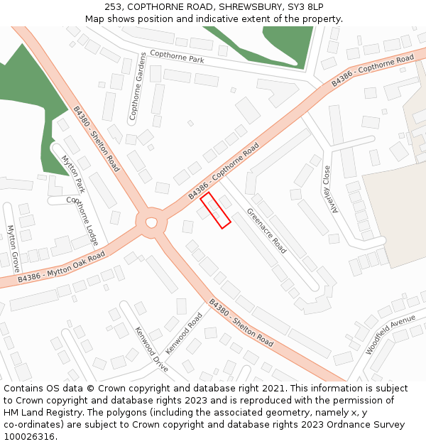 253, COPTHORNE ROAD, SHREWSBURY, SY3 8LP: Location map and indicative extent of plot