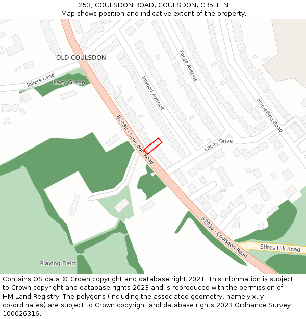 253, COULSDON ROAD, COULSDON, CR5 1EN: Location map and indicative extent of plot